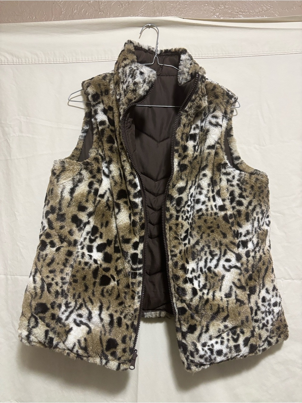 Valerie Stevens Leopard Print Faux Fur Vest Brown/Leopard Reversible Size Medium